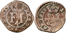 1619. Felipe III. Pamplona. 4 cornados. (Cal. 734) (Seb. 157). 2,15 g. MBC-.