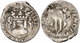 1619. Felipe III. Valencia. 1 divuitè. (Cal. 515) (Cru.C.G. 4361g). 2,34 g. Incisiones en anverso. MBC-.