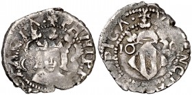 1620. Felipe III. Valencia. 1 divuitè. (Cal. 516) (Cru.C.G. 4361i, mismo ejemplar). 2,49 g. Ex Áureo & Calicó 25/01/2012, nº 1845. Rara. BC+/MBC-.