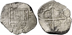1617 Felipe III. Sevilla. D. 4 reales. (Cal. 275). 13,59 g. La fecha empieza a las 9h del reloj. Ex Colección de 4 reales, Áureo 28/05/2003, nº 846. R...