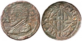 1635. Felipe IV. Barcelona. 1 ardit. (Cal. 1234) (Cru.C.G. 4420h). 1,62 g. Rara. BC+/MBC-.
