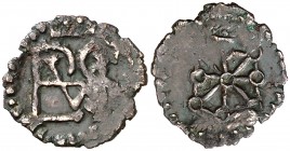 s/d. Felipe IV. Pamplona. 1 cornado. (Cal. 1496) (Seb. 477). 0,65 g. Sin P-A en anverso. MBC/MBC+.