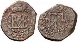 ¿1653?. Felipe IV. Pamplona. 4 cornados. (¿Cal. 1487?) (¿R.Ros 4.5.38, como maravedí?). 3,68 g. Rara. MBC.