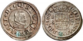 1661. Felipe IV. Segovia. . 16 maravedís. (Cal. 1508). 3,89 g. Manchitas. (MBC+).