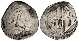 s/d. Felipe IV. Mallorca. 1/2 ral. (Cal. falta) (Cru.C.G. 4430). 0,72 g. Acuñación descentrada en anverso. Recortada. Escasa. BC.