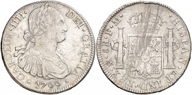 1799. Carlos IV. México. FM. 8 reales. (Cal. 694). 26,95 g. Rayitas. (MBC).