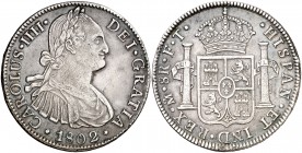 1802. Carlos IV. México. FT. 8 reales. (Cal. 698). 26,80 g. Leves marquitas. Buen ejemplar. MBC+.