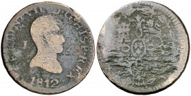 1812. Fernando VII. Jubia. 4 maravedís. (Cal. 1564). 5,08 g. Ex Áureo & Calicó 29/04/2010, nº 3934. Muy rara. BC.