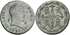 1826. Fernando VII. Jubia. 8 maravedís. (Cal. 1562). 11,05 g. Tipo "cabezón". MBC/MBC+.
