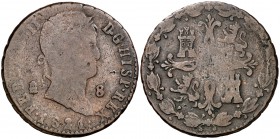 1821. Fernando VII. Segovia. 8 maravedís. (Cal. 1681). 11,46 g. Escasa. BC.