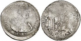1816. Fernando VII. Zacatecas. AG. 2 reales. (Cal. 1070). 6,43 g. Busto imaginario. Acuñación descuidada. Escasa. (MBC+).