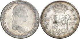 1825. Fernando VII. Sevilla. JB. 4 escudos. (Cal. 816). 13,40 g. BC+.