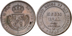 1848. Isabel II. Madrid. 1/2 real=5 décimas. (Cal. 572). 19,50 g. Hojita. (EBC-).