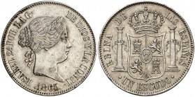 1865. Isabel II. Madrid. 1 escudo. (Cal. 251). 12,98 g. Leves marquitas. Atractiva. EBC-.