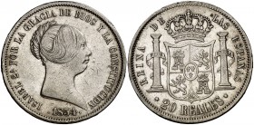 1854. Isabel II. Madrid. 20 reales. (Cal. 174). 25,78 g. Golpecitos. MBC-.