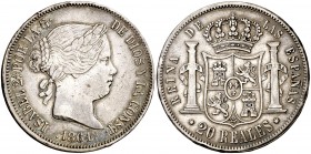 1864. Isabel II. Madrid. 20 reales. (Cal. 186). 25,77 g. Leves golpecitos. MBC-/MBC.