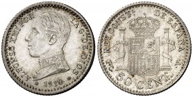 1910*10. Alfonso XIII. PCV. 50 céntimos. (Cal. 63). 2,49 g. EBC+.