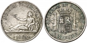 1869. Gobierno Provisional. SNM. 1 peseta. (Cal. 14). 4,85 g. GOBIERNO PROVISIONAL. MBC+.