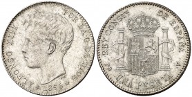 1896*1896. Alfonso XIII. PGV. 1 peseta. (Cal. 41). 5 g. EBC+.