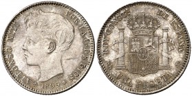 1899*1899. Alfonso XIII. SGV. 1 peseta. (Cal. 42). 4,86 g. Golpecito. EBC+.