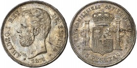 1871*1871. Amadeo I. SDM. 5 pesetas. (Cal. 5). 24,96 g. MBC/MBC+.