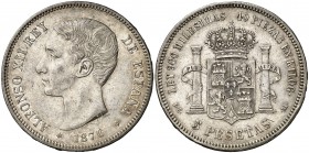 1876*1876. Alfonso XII. DEM. 5 pesetas. (Cal. 26a). 24,83 g. MBC/MBC+.