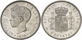 1898*1898. Alfonso XIII. SGV. 5 pesetas. (Cal. 27). 24,87 g. Brillo original. EBC+.