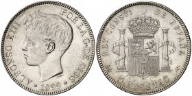 1899*1899. Alfonso XIII. SGV. 5 pesetas. (Cal. 28). 24,97 g. Leves marquitas. EBC-/EBC.