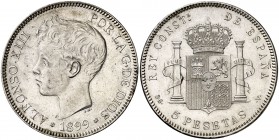 1899*1899. Alfonso XIII. SGV. 5 pesetas. (Cal. 28). 24,93 g. Leves marquitas. EBC.