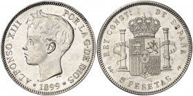 1899*1899. Alfonso XIII. SGV. 5 pesetas. (Cal. 28). 25,03 g. Brillo original. EBC.