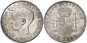 1897. Alfonso XIII. Manila. SGV. 1 peso. (Cal. 81). 24,92 g. Escasa MBC-.