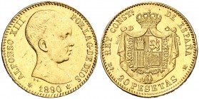 1890*1890. Alfonso XIII. MPM. 20 pesetas. (Cal. 5). 6,45 g. Rayitas y golpecitos. Ex Colección Samuel Prades Montoliu. (MBC+).