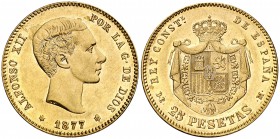 1877*1877. Alfonso XII. DEM. 25 pesetas. (Cal. 3). 8,04 g. Leve hojita. EBC+.