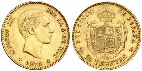 1878*1878. Alfonso XII. DEM. 25 pesetas. (Cal. 4). 8,03 g. Golpecito canto. EBC.