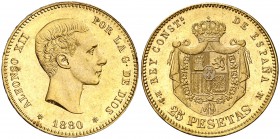 1880*1880. Alfonso XII. MSM. 25 pesetas. (Cal. 10). 8,08 g. Leves golpecitos. Bella. EBC+.