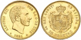 1881*1881. Alfonso XII. MSM. 25 pesetas. (Cal. 14). 8,05 g. Leves marquitas. EBC+.