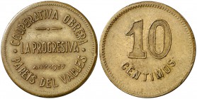 Parets del Vallès. Cooperativa Obrera "La Progresiva". 5, 10 (dos), 25 céntimos y 1 peseta. (T. 2058 a 2062). 5 monedas, serie completa. Raras. MBC/MB...