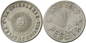 1906. Sant Feliu de Guíxols. La Guixolense. 1 peseta. (AL. 2134). 4,84 g. Escasa. MBC.