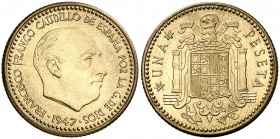 1947*E51. Estado Español. 1 peseta. (Cal. 137, como serie completa). 3,47 g. II Exposición Nacional de Numismática. S/C.