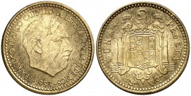 1953*1963. Estado Español. 1 pesetas. (Cal. 89). 3,69 g. Leves impurezas. S/C-.