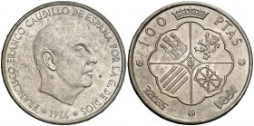 1966*1969. Estado Español. 100 pesetas. (Cal. 15). 19,18 g. Palo recto. S/C.