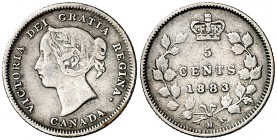 1883. Canadá. Victoria. H (Heaton, Birmingham). 5 centavos. (Kr. 2). 1,14 g. AG. MBC-.