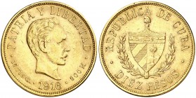 1916. Cuba. 10 pesos. (Fr. 3) (Kr. 20). 16,71 g. AU. MBC+.