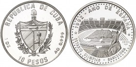 1991. Cuba. 10 pesos. (Kr. 350). 31,06 g. AG. Juegos Olímpicos-Barcelona'92. Acuñación de 350 ejemplares. Proof.