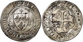 Francia. Carlos VII (1422-1461). Montpellier. Blanc au briquet. (D. 522). 2,78 g. Vellón. MBC.