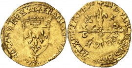 s/d. Francia. Francisco I (1515-1547). I (Limoges). 1 écu d'or au Soleil. (Fr. 340 var). 3,38 g. AU. Sirvió como joya. (MBC-).