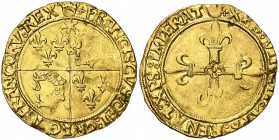 s/d. Francia. Francisco I (1515-1547). 1 ecu d'or au Dauphiné. (Fr. 354). 3,35 g. AU. Sirvió como joya. Escasa. (MBC-).