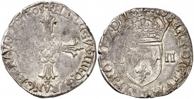1605. Francia. Enrique IV. T (Nantes). 1/4 ecu. (Kr. falta) (D. 1222). 9,60 g. AG. MBC-.