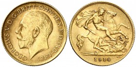 1914. Gran Bretaña. Jorge V. 1/2 libra. (Fr. 405) (Kr. 519). 3,99 g. AU. EBC-.