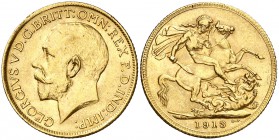 1913. Gran Bretaña. Jorge V. 1 libra. (Fr. 404) (Kr. 820). 7,98 g. AU. Golpecito. MBC+.
